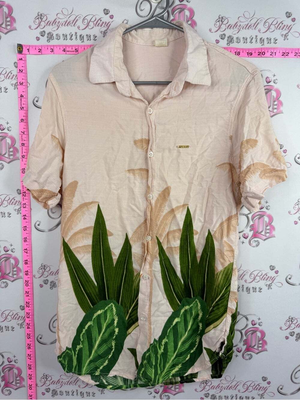 PRAIEIRO Men's Short-Sleeve Casual Button-Down Shirt Light TIKI Tropical Print